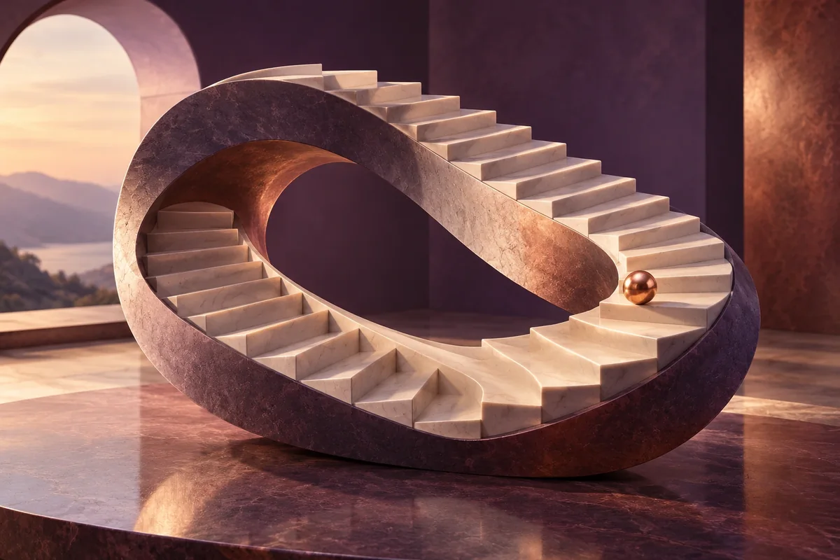 Escalera escultórica que forma un bucle como metáfora de una paradoja