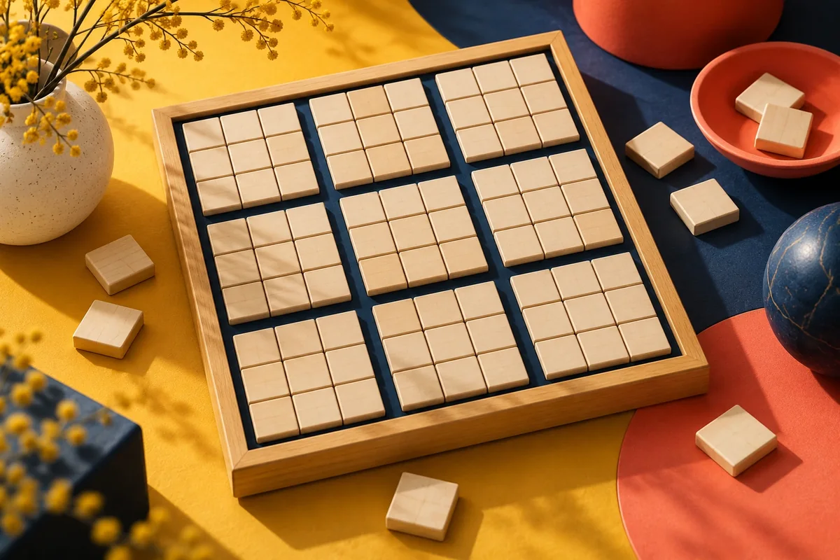 Tablero conceptual inspirado en el sudoku, con fichas sin números