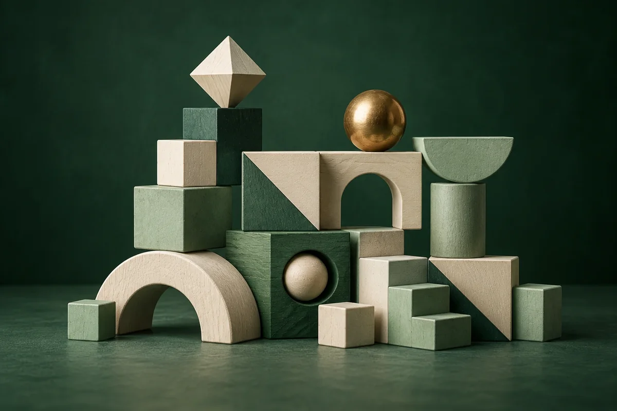 Ilustración editorial de cubos geométricos para los retos de cálculo y lógica