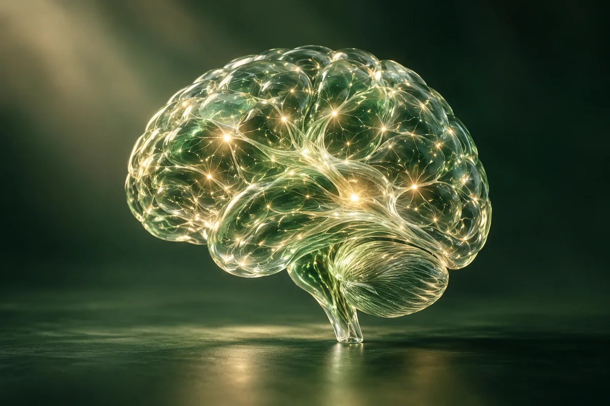 Ilustración conceptual de un cerebro de cristal y sus conexiones