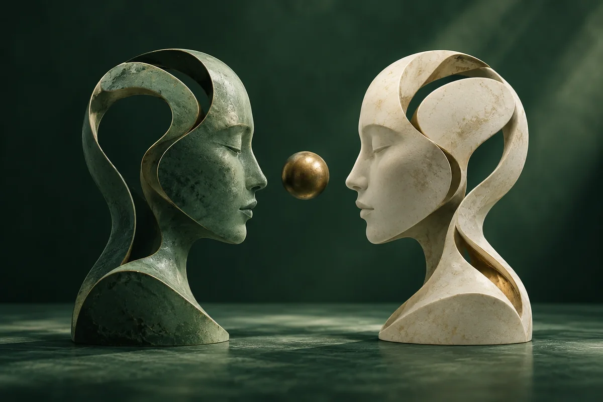 Ilustración conceptual de dos perfiles humanos enfrentados